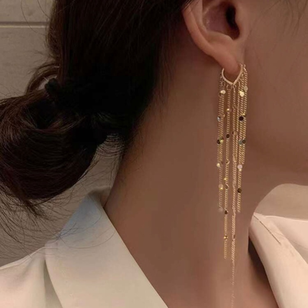 Shimmering 18k Gold Plated Tassel huggie hoop drop earrings. New.